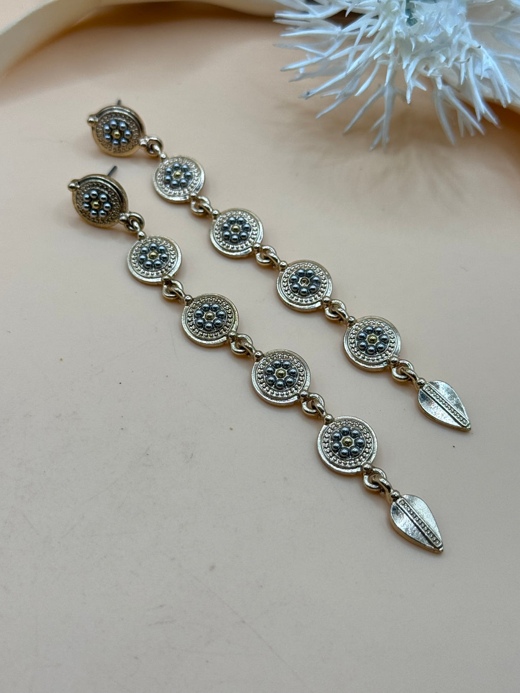 Gold Tone Long Circle Medallion Dangle Earrings Boho Statement