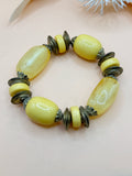 Vintage Yellow Chunky Beaded Stretch Bracelet Antique Gold Tone Statement