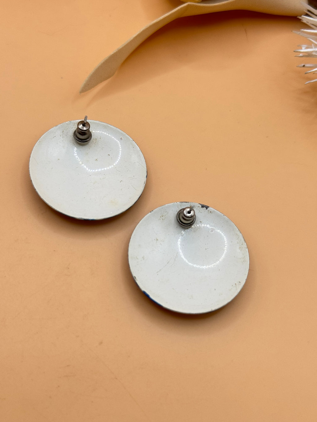 Vintage Blue Polka Dot Round Statement Pierced Earrings