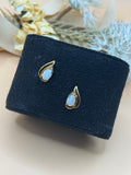 Gold Tone Opalescent Teardrop Rhinestone Pierced Stud Earrings