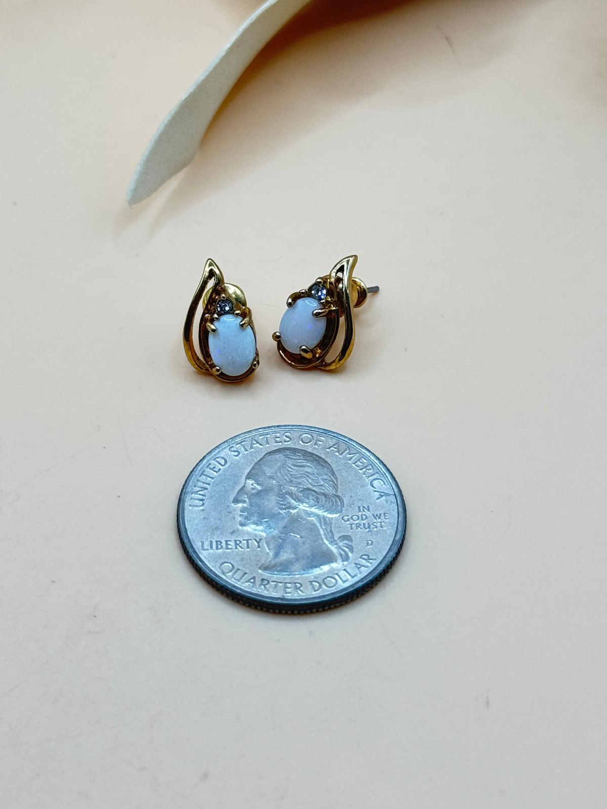 Gold Tone Opalescent Teardrop Rhinestone Pierced Stud Earrings