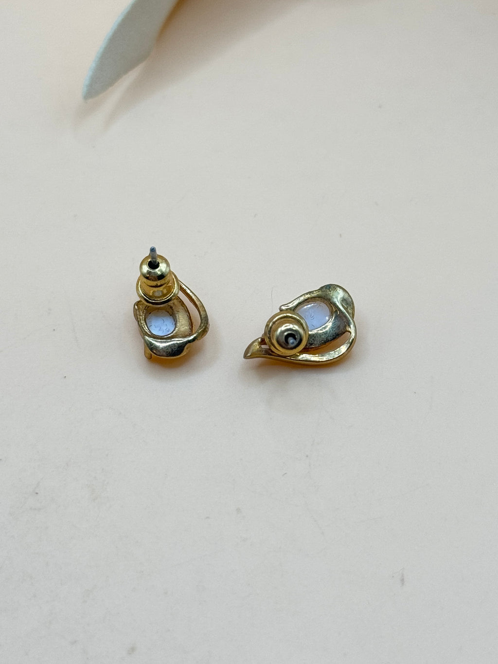 Gold Tone Opalescent Teardrop Rhinestone Pierced Stud Earrings
