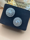 Silver Tone Clear Rhinestone Round Statement Stud Earrings