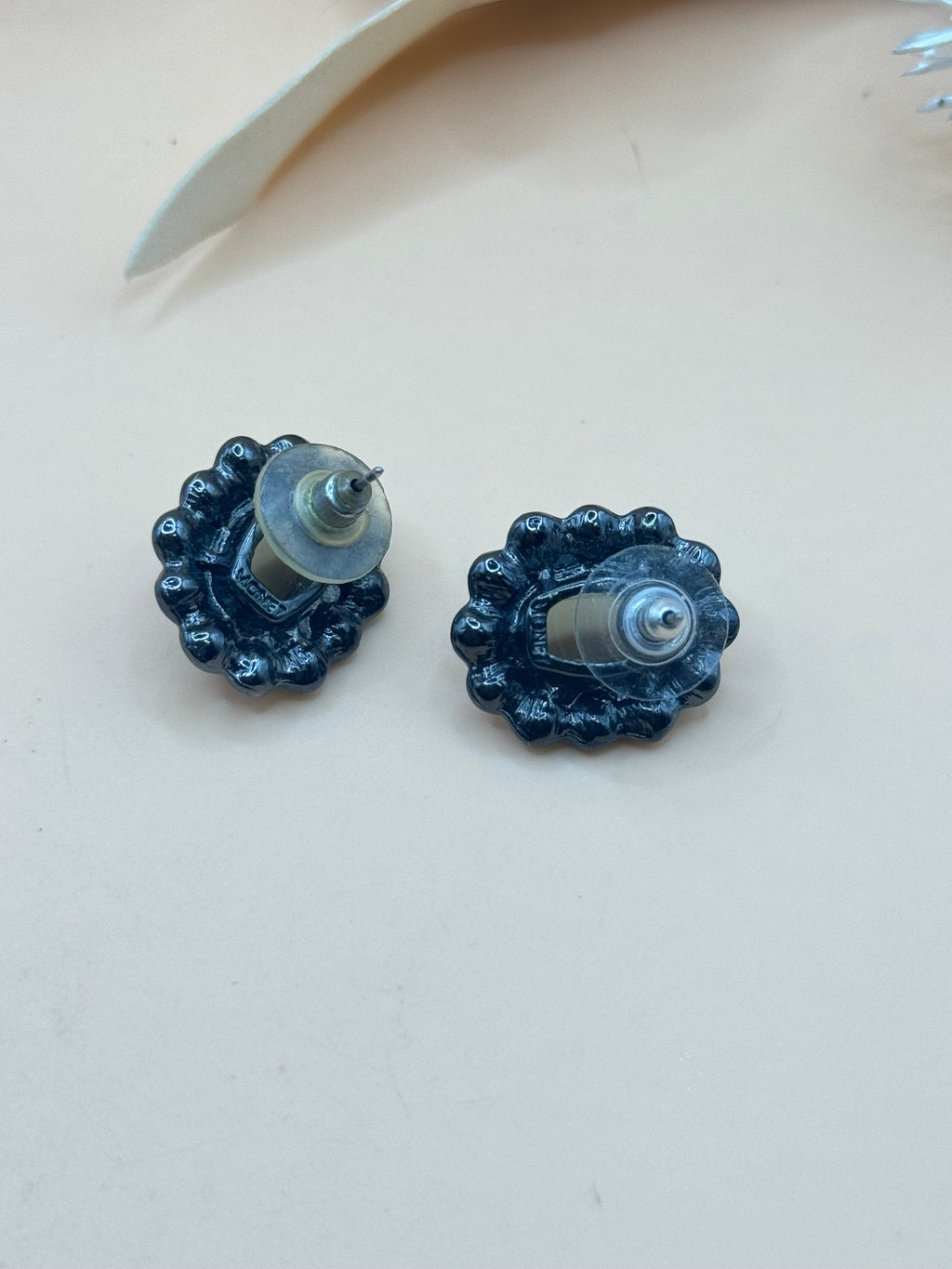 Monet Smoky Gray & Blue Rhinestone Oval Statement Stud Earrings
