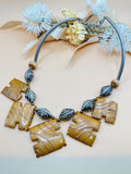 Vintage 16” Mustard Yellow Geometric Statement Necklace Mixed Beads