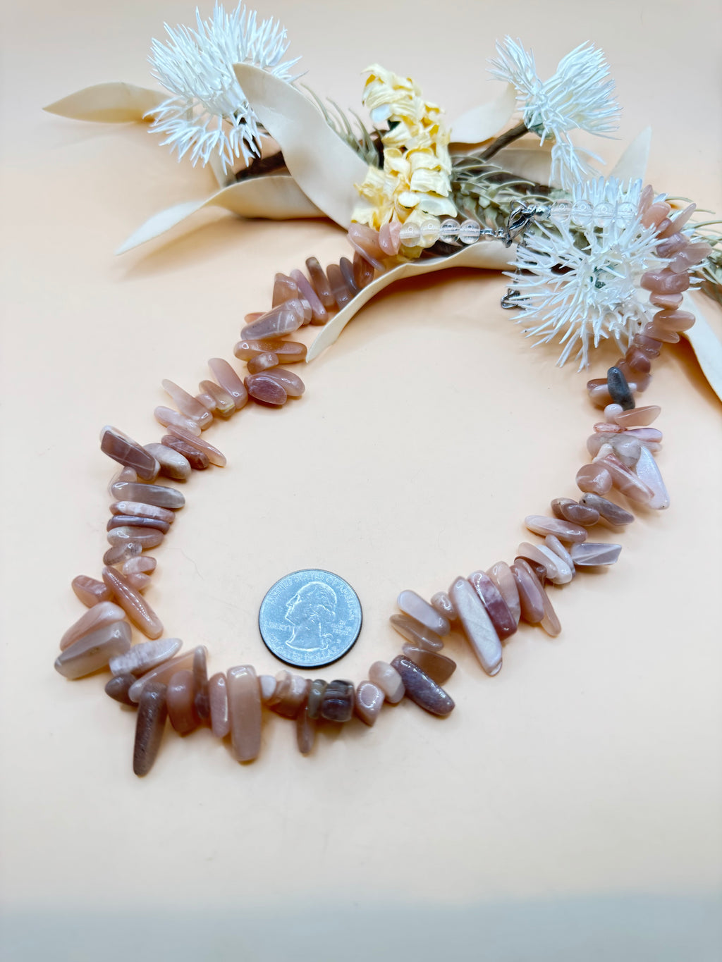 Pink Mauve Stone Chip Beaded 16” Statement Necklace