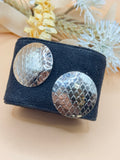Vintage Silver Tone Round Textured Scale Pattern Statement Pierced Earrings
