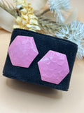 Vintage Pink Hexagon Geometric Textured Statement Pierced Earrings