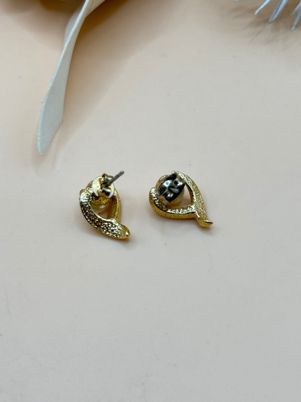 Gold Tone Faux Pearl Clear Rhinestone Swirl Stud Earrings