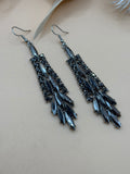 Silver Tone Gray Rhinestone Marquise Statement Dangle Earrings