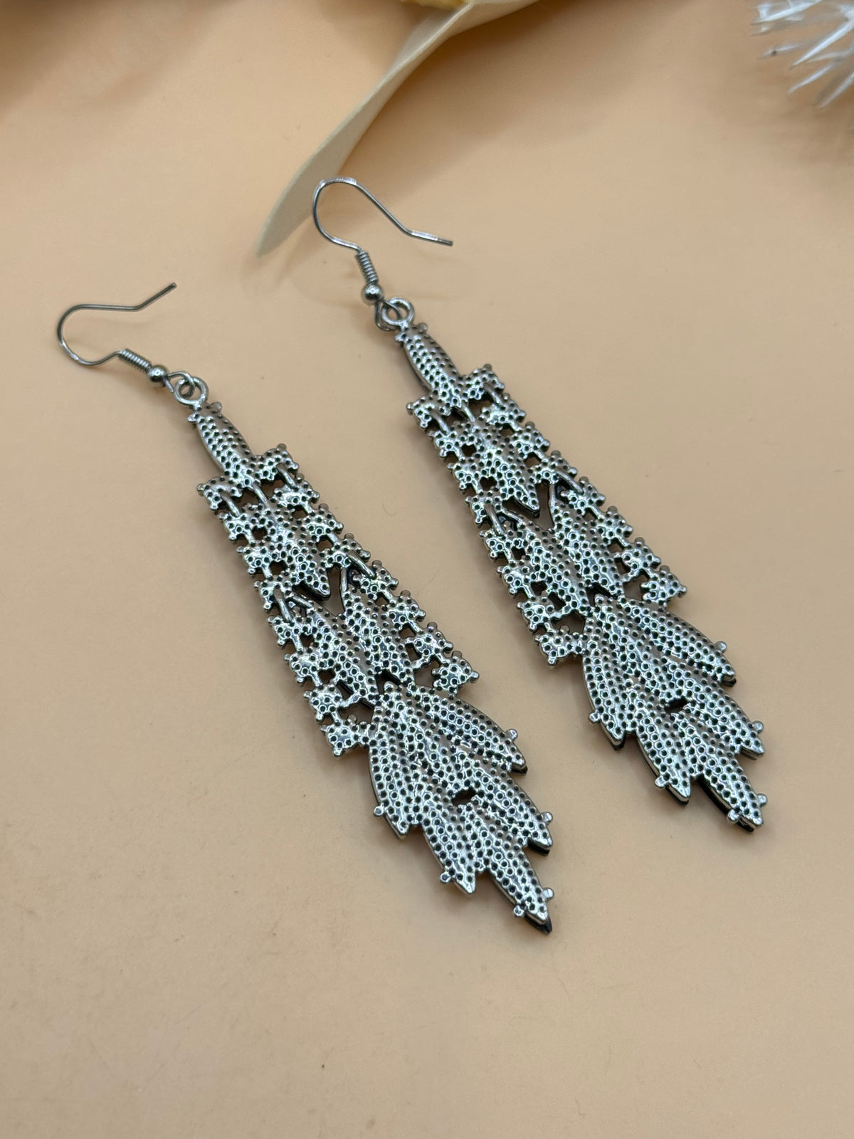 Silver Tone Gray Rhinestone Marquise Statement Dangle Earrings