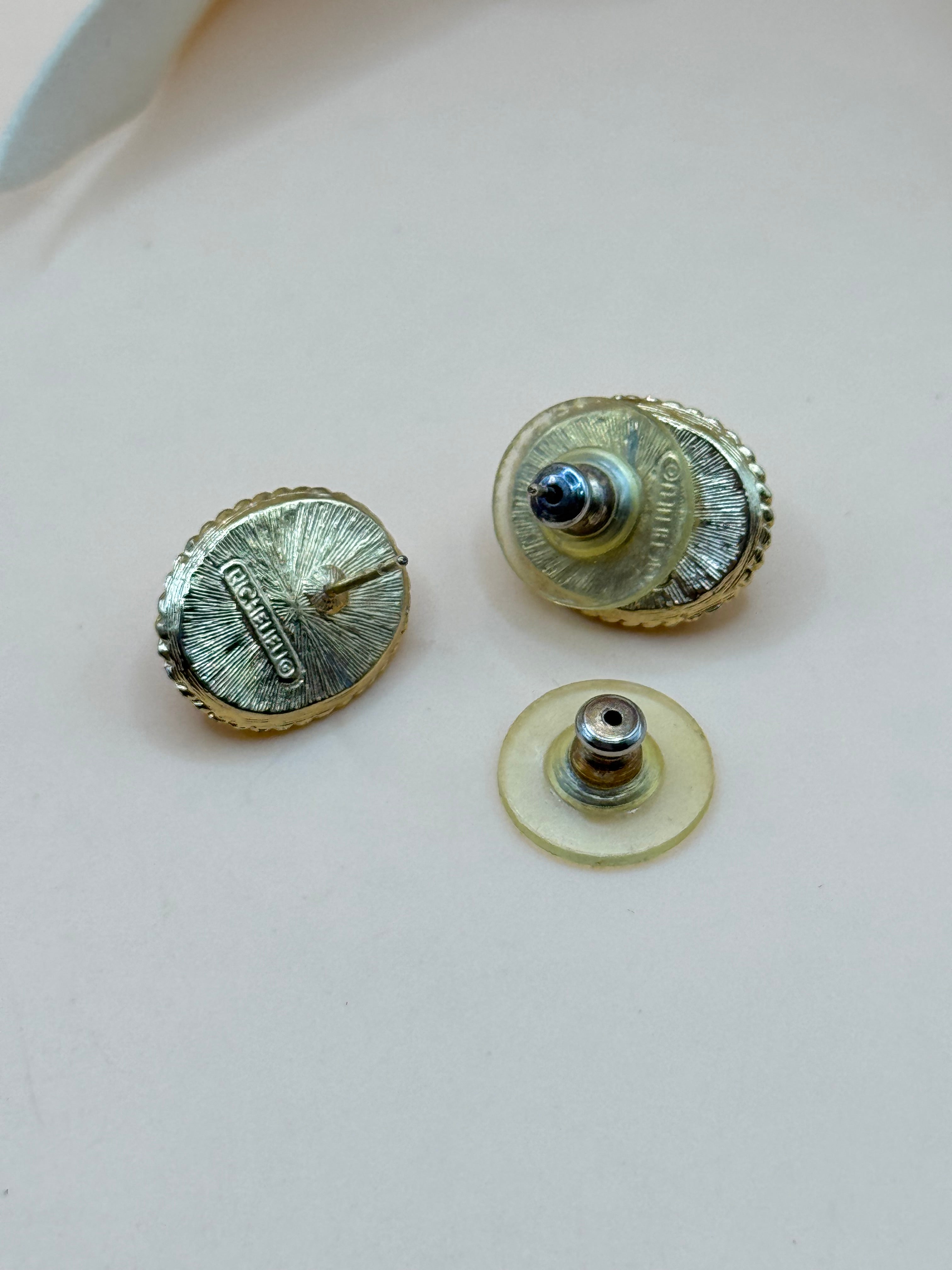Vintage Richelieu Faux Pearl Gold Tone Oval Stud Earrings