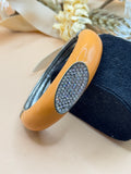 Orange Silver Tone Hinged Bangle Bracelet Clear Rhinestone Statement Jewelry