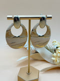 Vintage Silver & Gold Tone Abstract Oval Dangle Pierced Statement Earrings