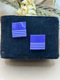 Vintage Purple Striped Square Pierced Stud Earrings Retro Geometric