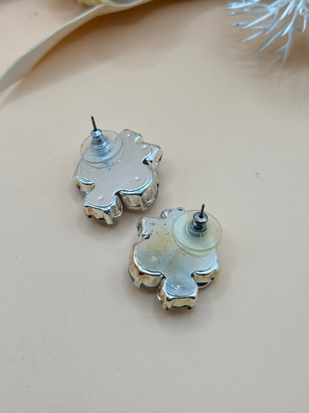 Vintage Clear Rhinestone Cluster Silver Tone Pierced Statement Earrings