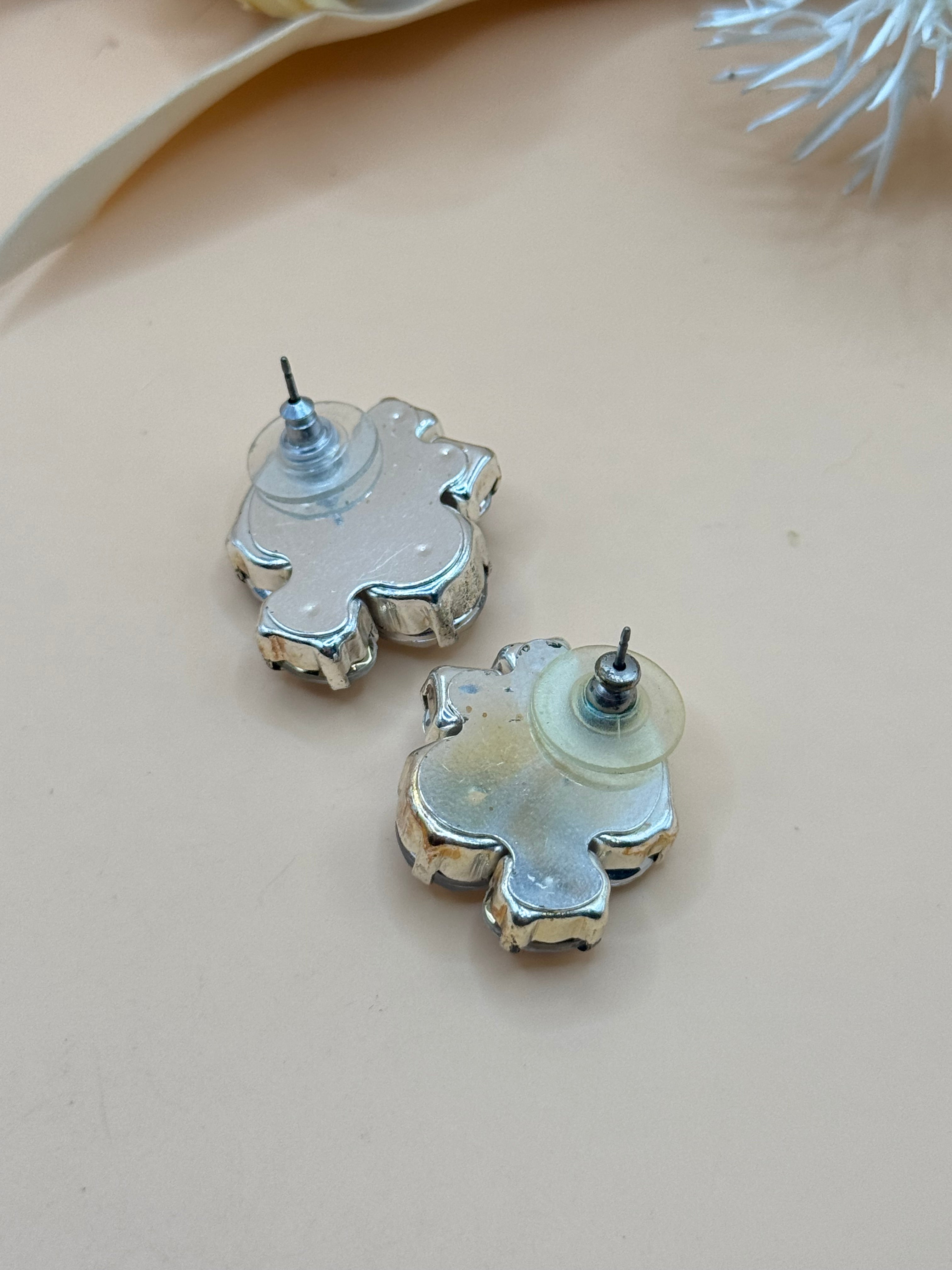 Vintage Clear Rhinestone Cluster Silver Tone Pierced Statement Earrings