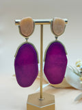 Vintage Purple & Peach Statement Drop Earrings Silver Tone Pierced