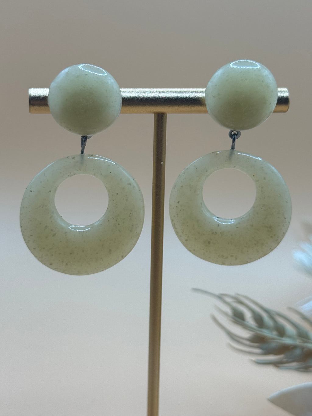 Cream Speckled Resin Circle Drop Dangle Earrings Round Retro Statement Boho Minimalist