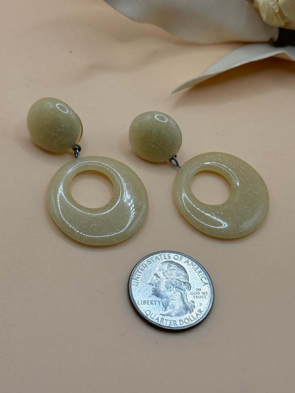Cream Speckled Resin Circle Drop Dangle Earrings Round Retro Statement Boho Minimalist