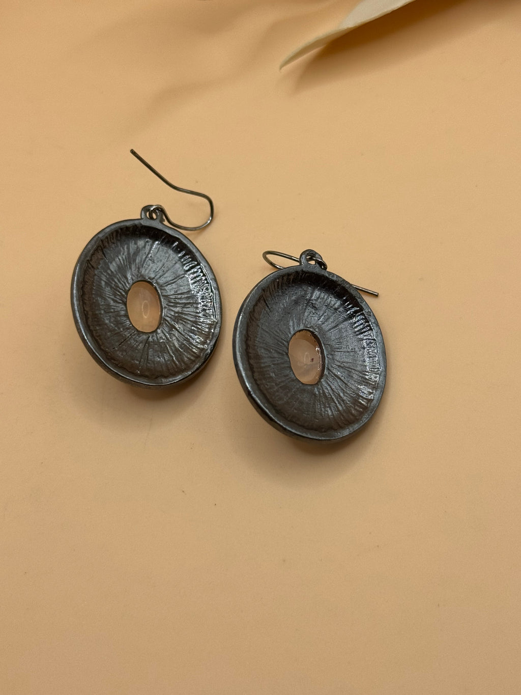 Silver Tone Oval Dangle Earrings Faux Moonstone Cabochon Boho Statement Earrings