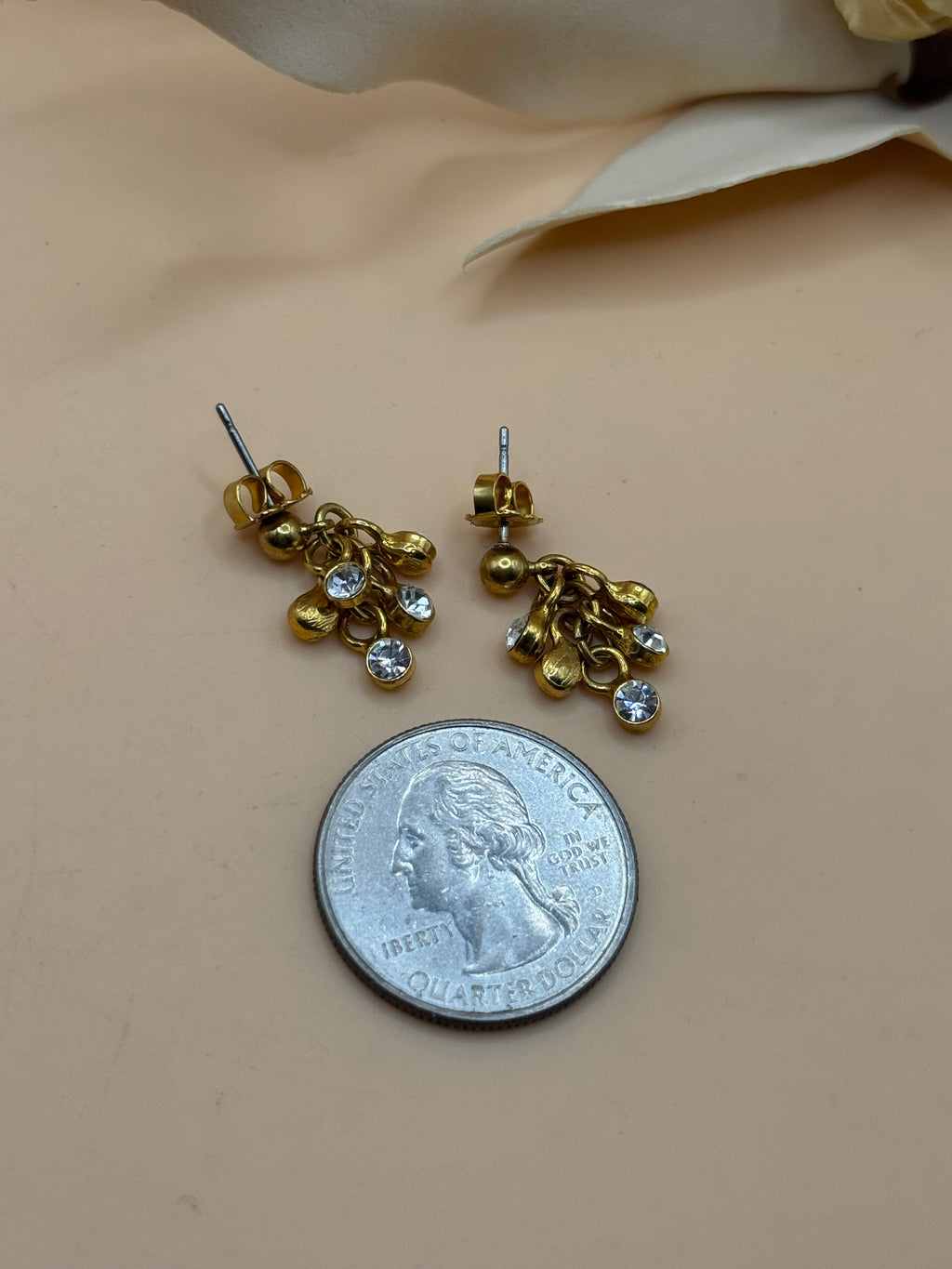 Gold Tone Rhinestone Dangle Cluster Earrings Petite Sparkle Drop Fashion Jewelry