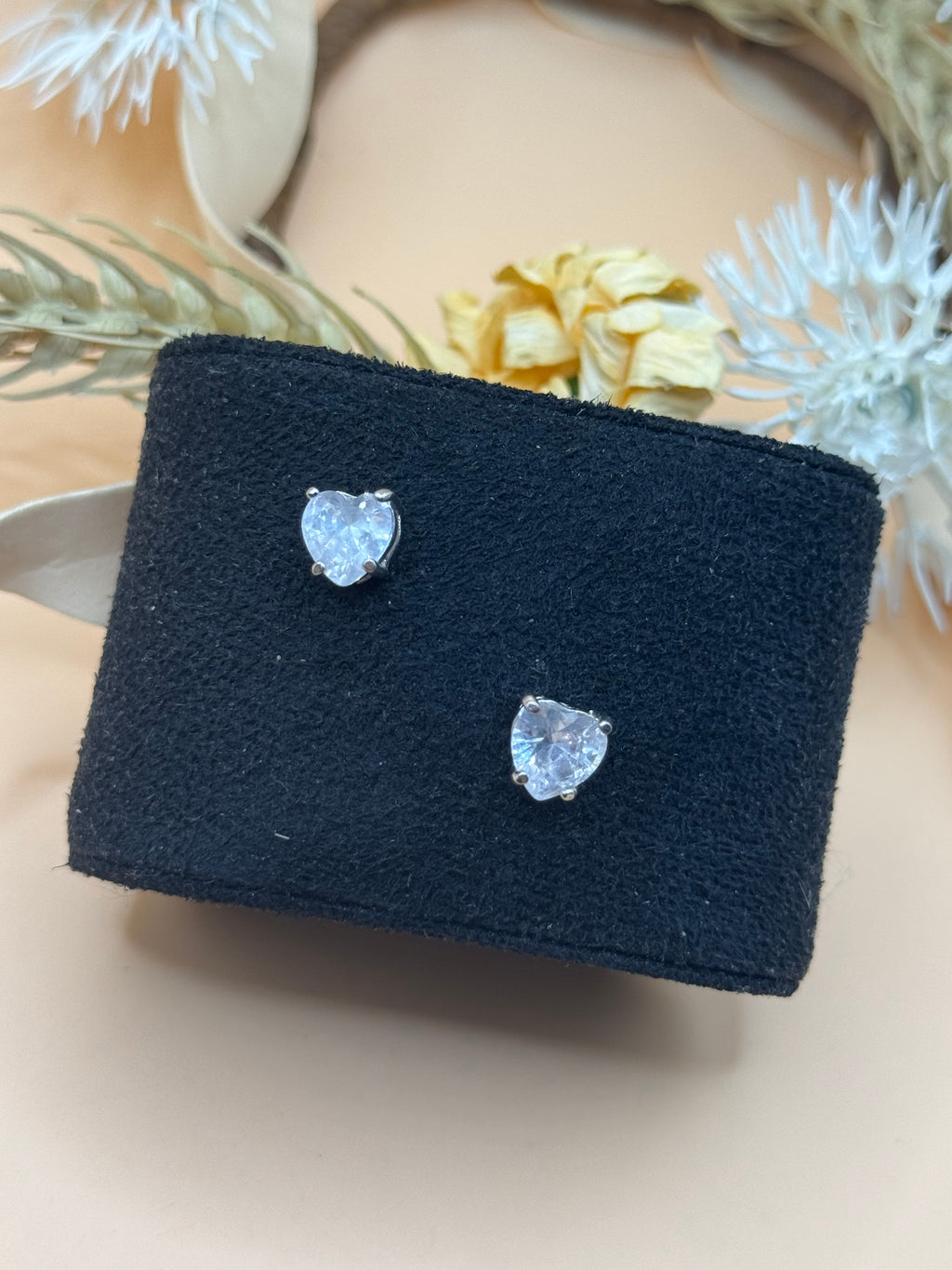 Heart Cut Clear Crystal Stud Earrings Silver Tone Sparkly Minimalist Love Jewelry