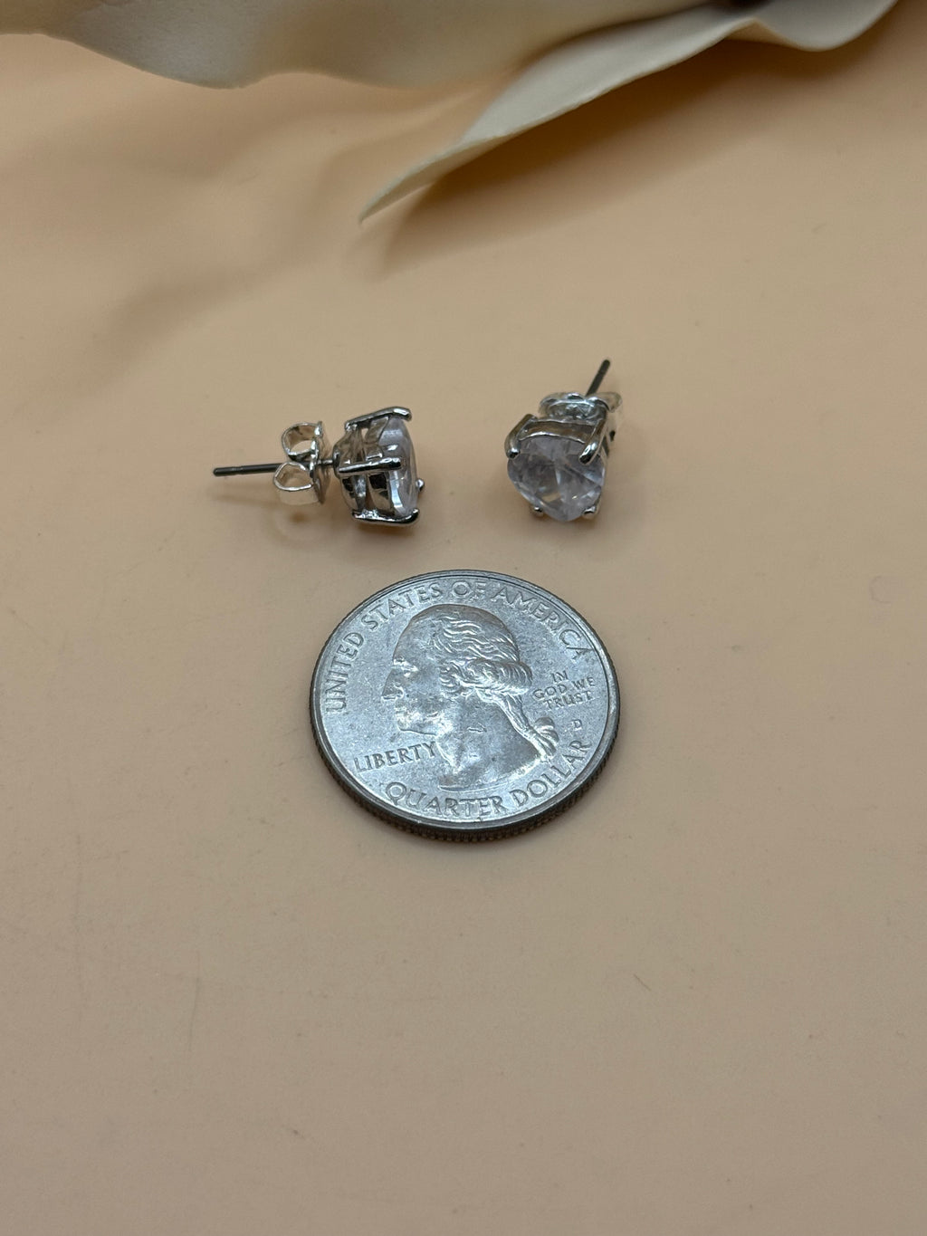 Heart Cut Clear Crystal Stud Earrings Silver Tone Sparkly Minimalist Love Jewelry
