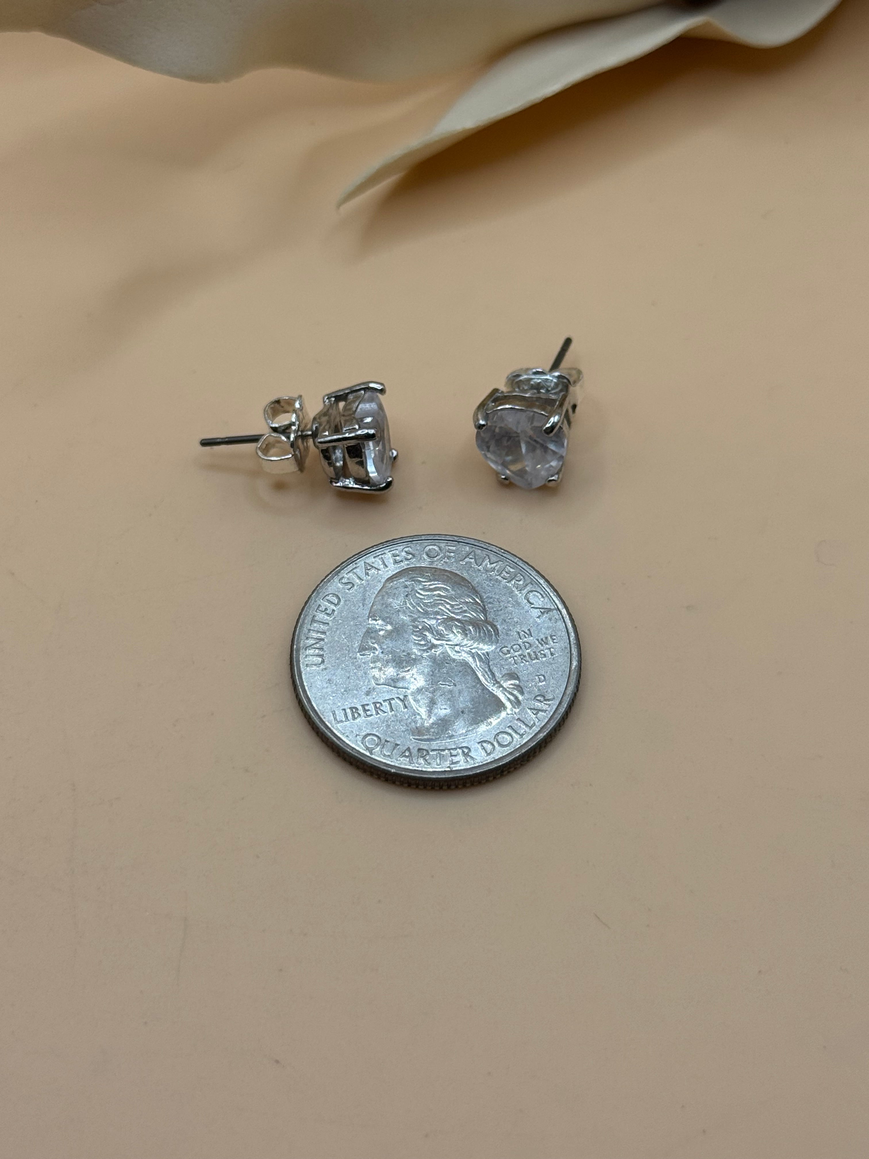 Heart Cut Clear Crystal Stud Earrings Silver Tone Sparkly Minimalist Love Jewelry