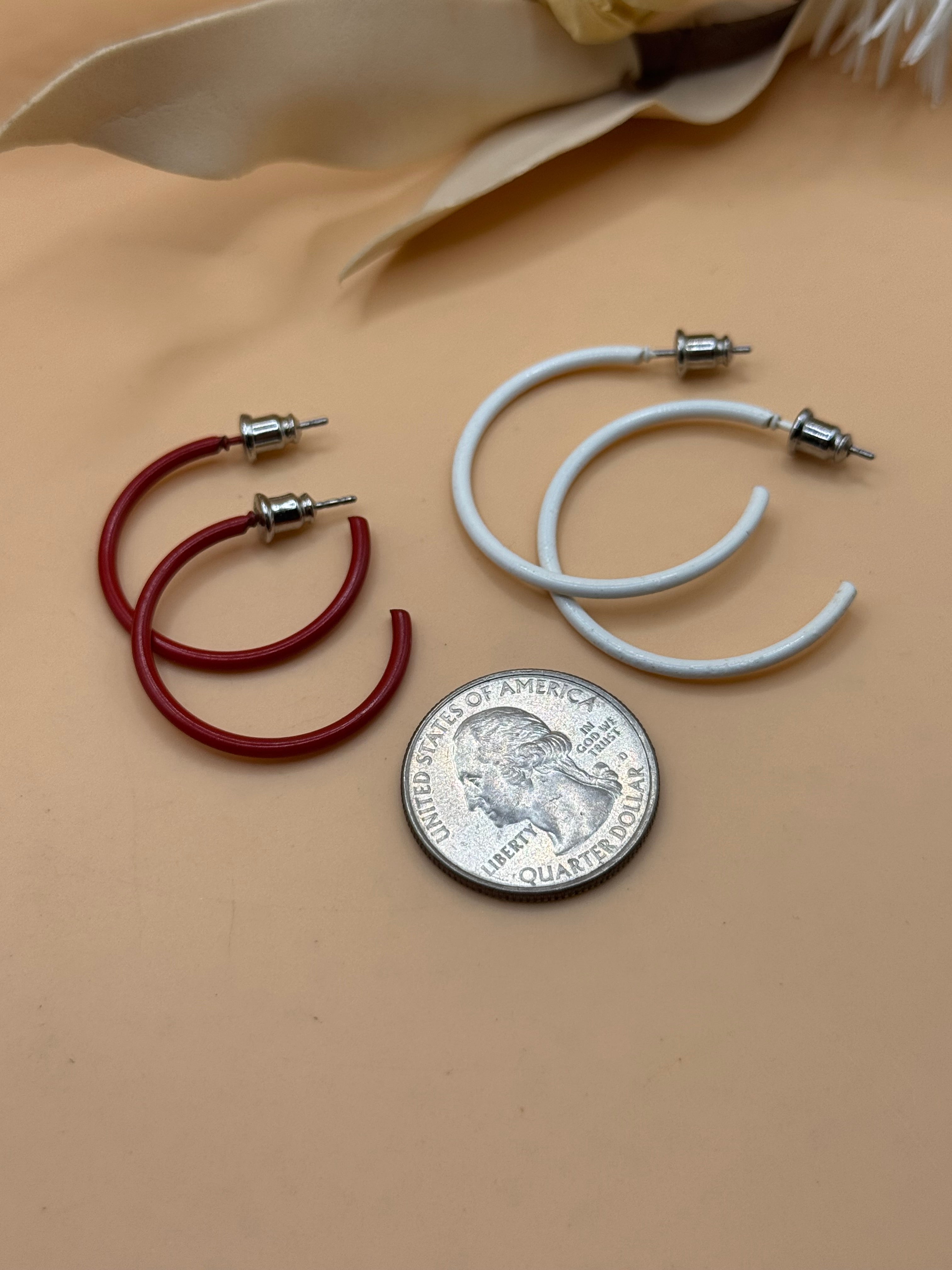 Vintage 2 Pair Hoop Earrings Lot Red White Retro Hoop Earrings Jewelry