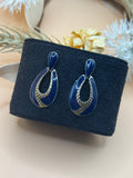 Vintage Blue Enamel Gold Tone Teardrop Dangle Earrings Retro Statement