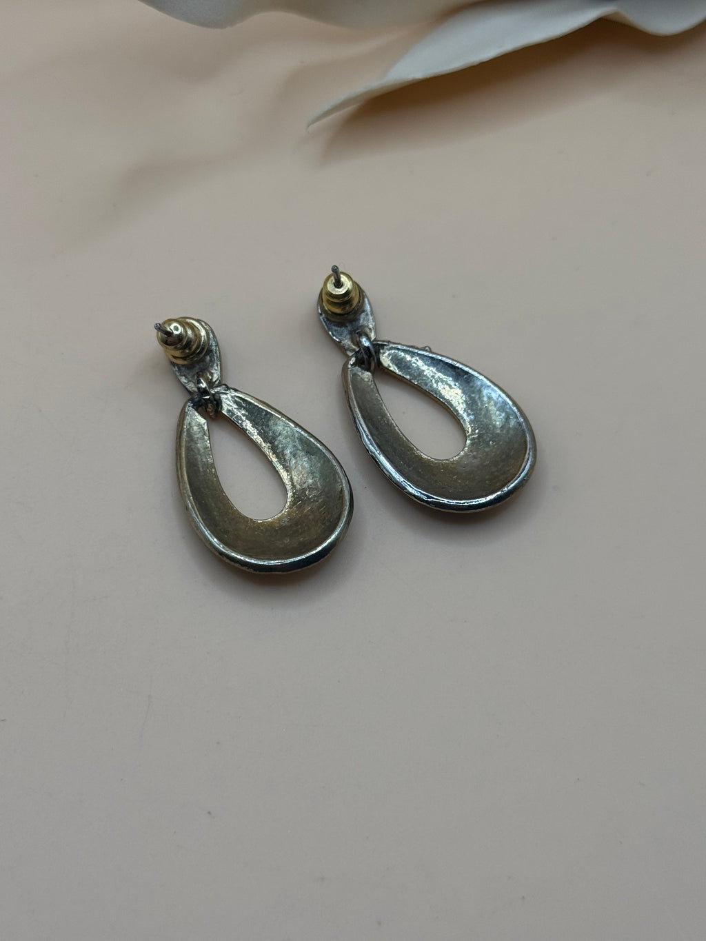 Vintage Blue Enamel Gold Tone Teardrop Dangle Earrings Retro Statement