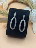 Silver Tone Clear Rhinestone Open Oval Dangle Earrings Elegant Sparkle