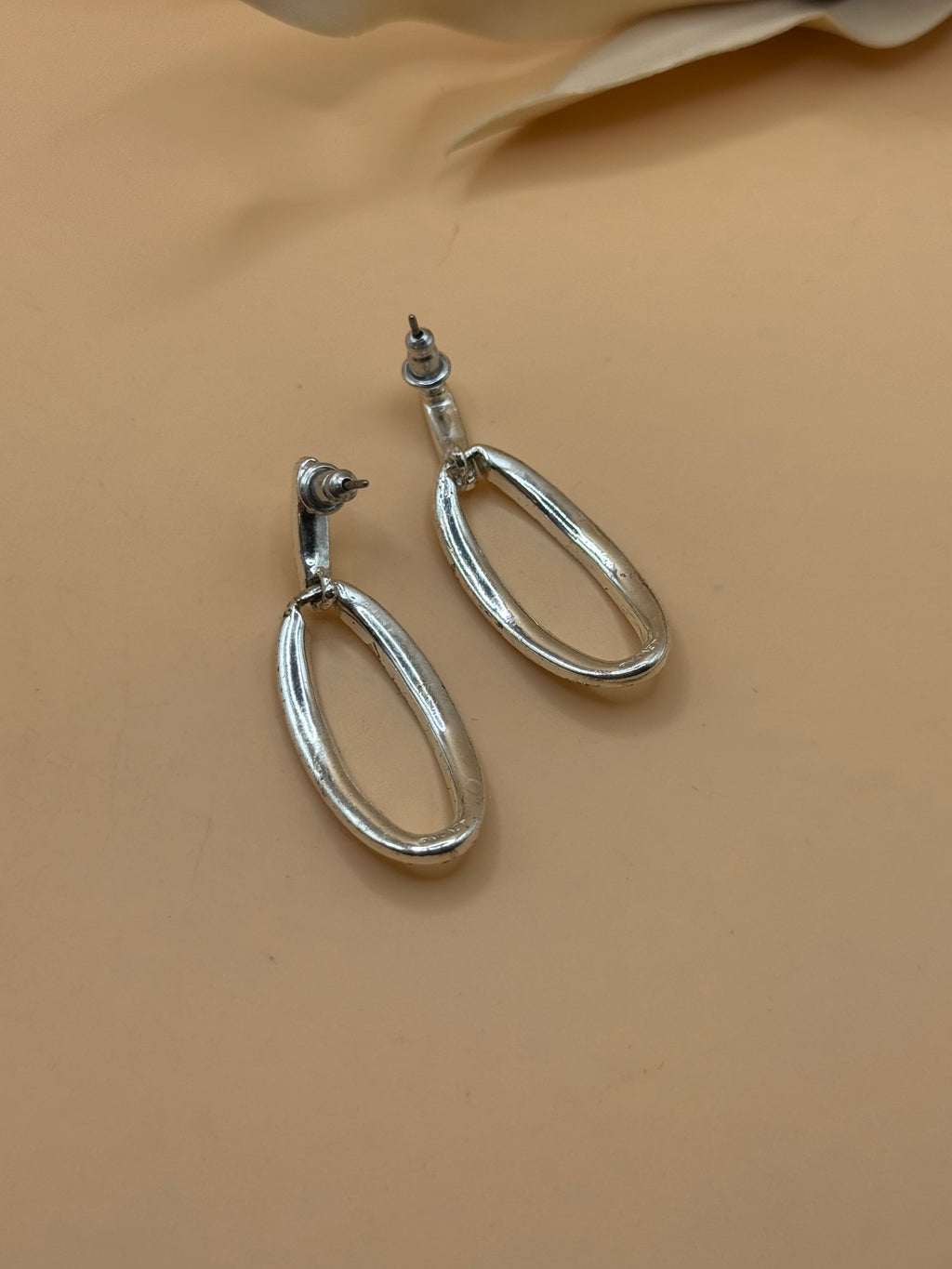 Silver Tone Clear Rhinestone Open Oval Dangle Earrings Elegant Sparkle