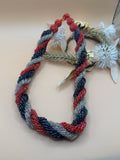 Vintage Hand Beaded Spiral Seed Bead Necklace Pink Blue Silver 16 Inch Statement