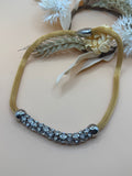 14” Gold Tone Mesh Collar Necklace Clear Rhinestone Bar Magnetic Clasp Choker