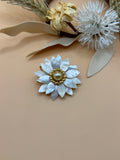 Vintage Mother of Pearl Flower Brooch Faux Pearl Gold Tone Floral Pin Statement