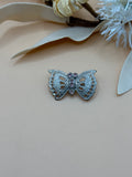 Vintage Silver Tone Pink Rhinestone Butterfly Brooch Openwork Filigree Pin Cute