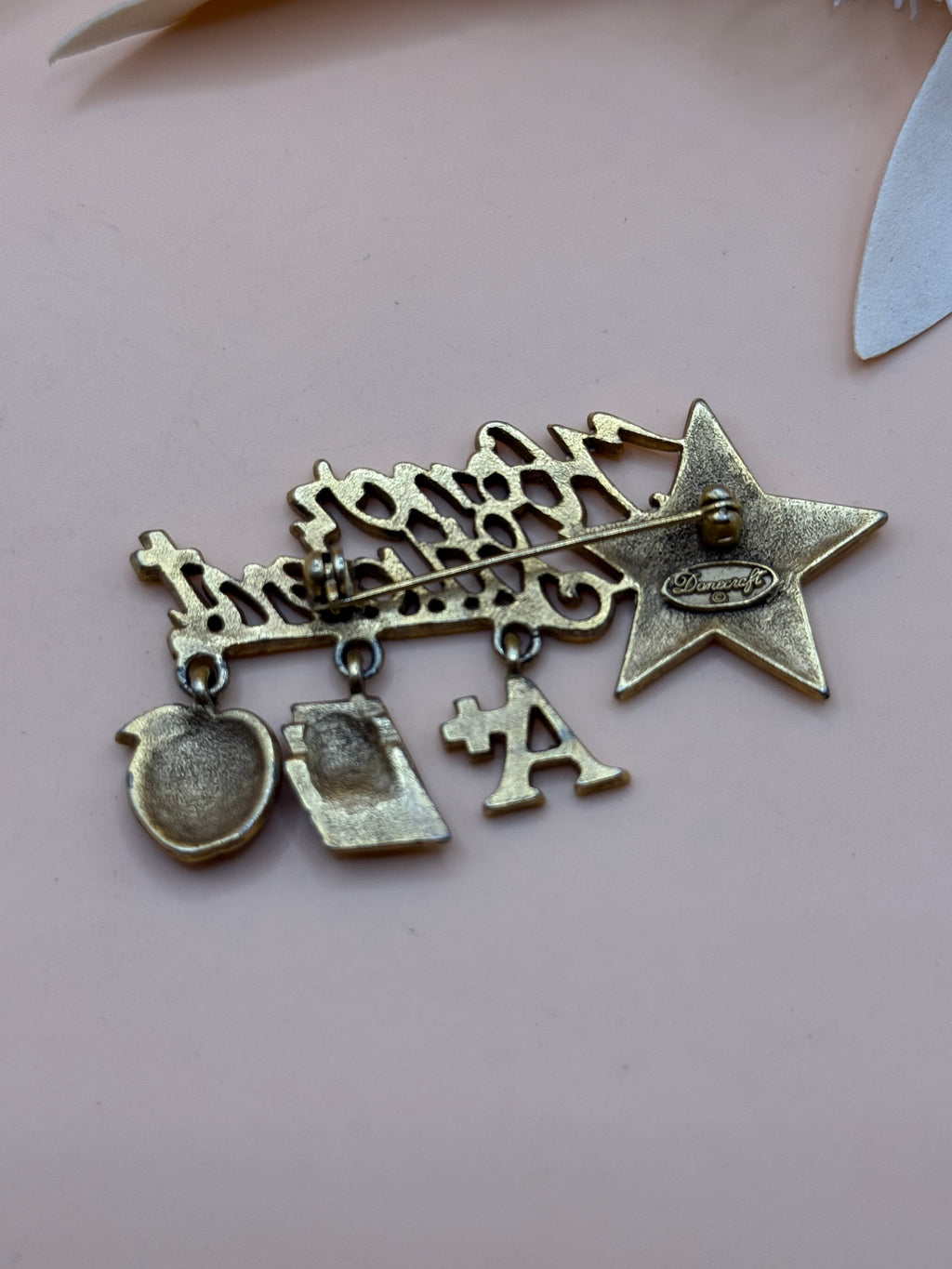 Danecraft Honor Student My Kid A+ Teacher Apple Dangle Brooch Gold Tone Pin