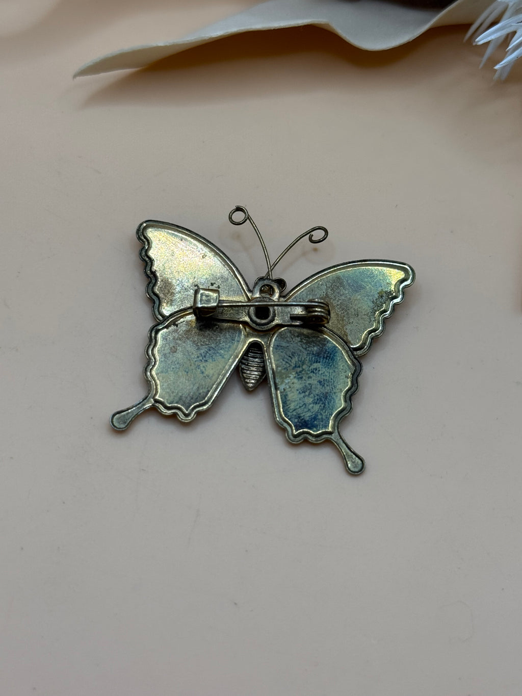 Vintage Enamel Glitter Butterfly Brooch Purple Blue Pink Silver Tone Art Pin
