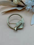 Vintage Gold Tone Circle Wreath Leaf Brooch Pin Classic Elegant Botanical Style