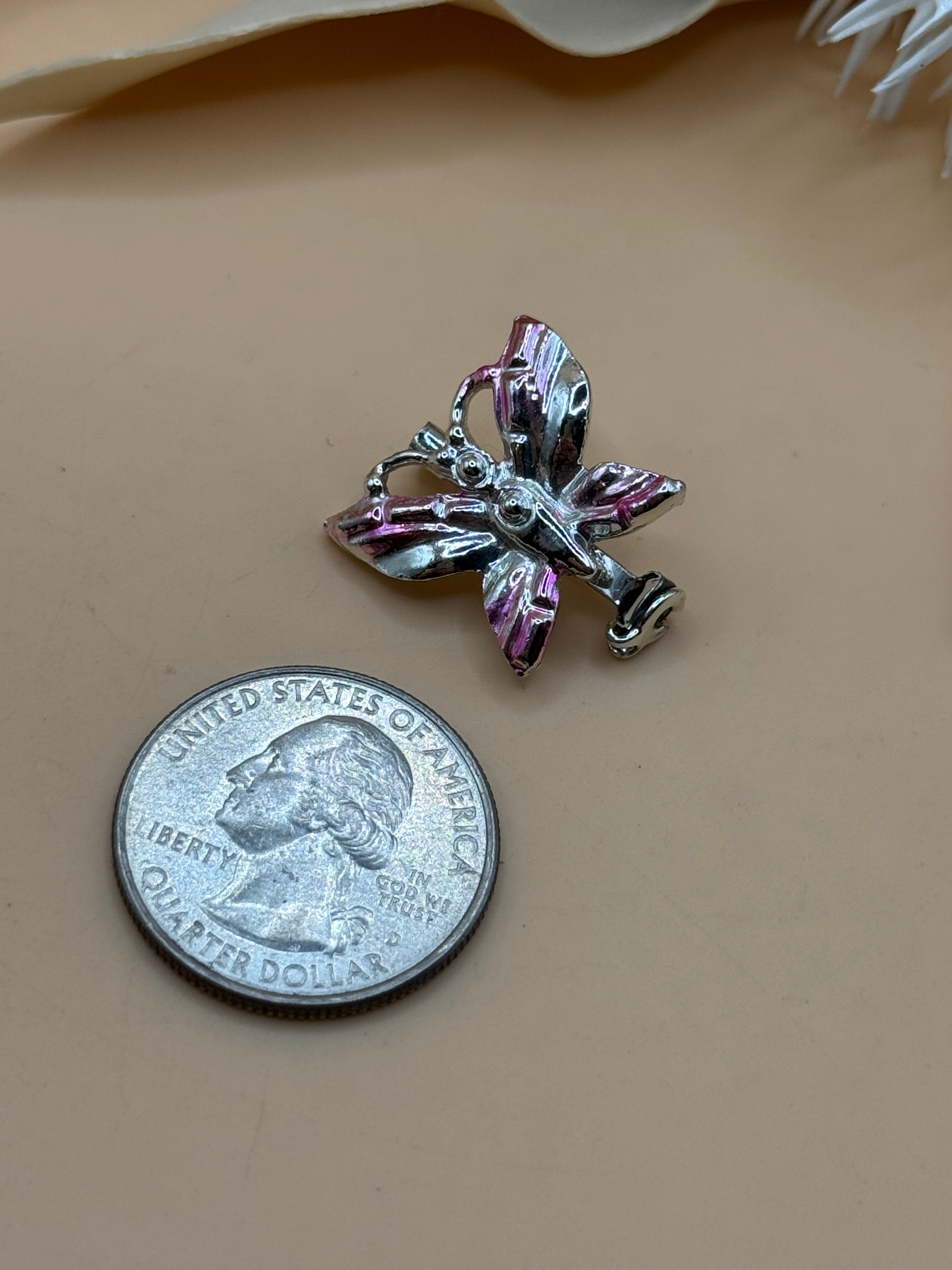 Silver Tone Butterfly Brooch Pin Modern Nature Insect Jewelry Gift for Her