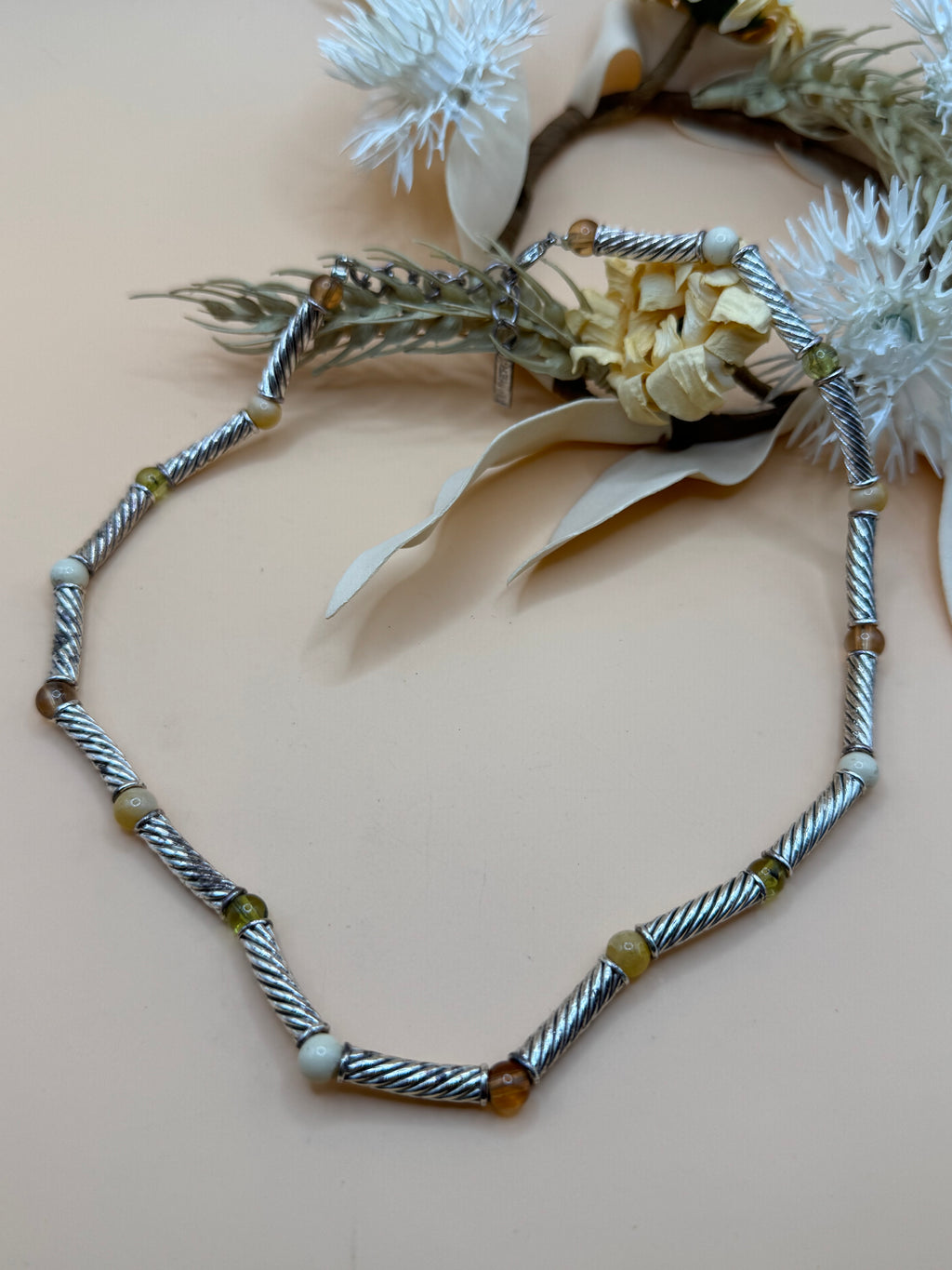 Napier Silver Twisted Rope Beaded Necklace Vintage 18 Inch Statement