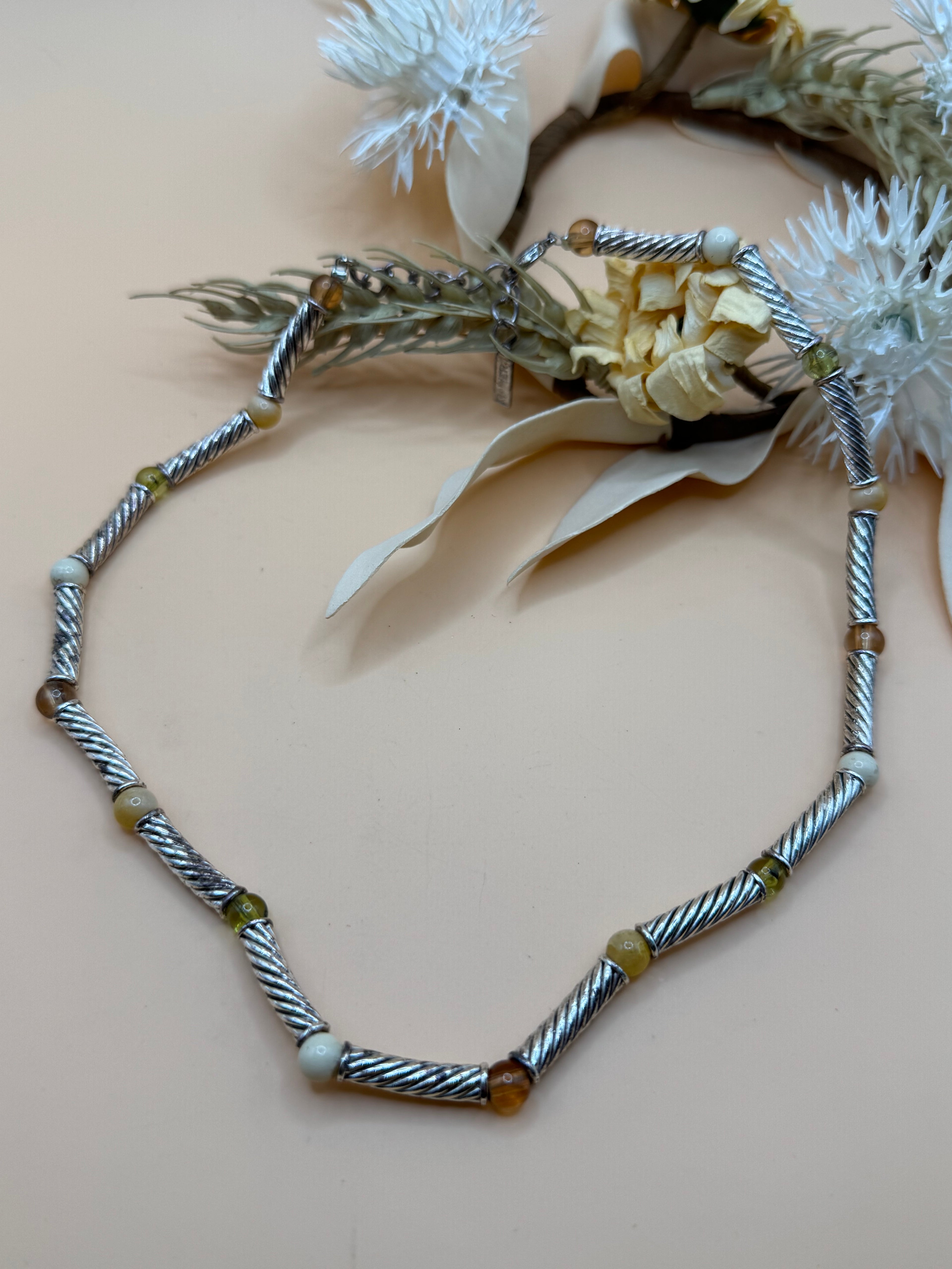 Napier Silver Twisted Rope Beaded Necklace Vintage 18 Inch Statement