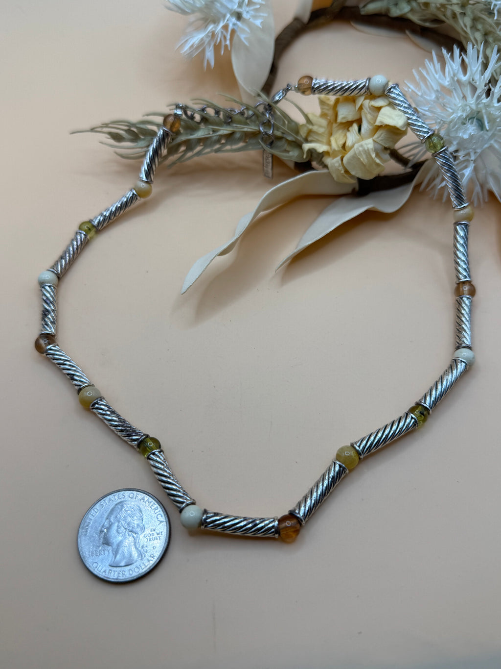 Napier Silver Twisted Rope Beaded Necklace Vintage 18 Inch Statement