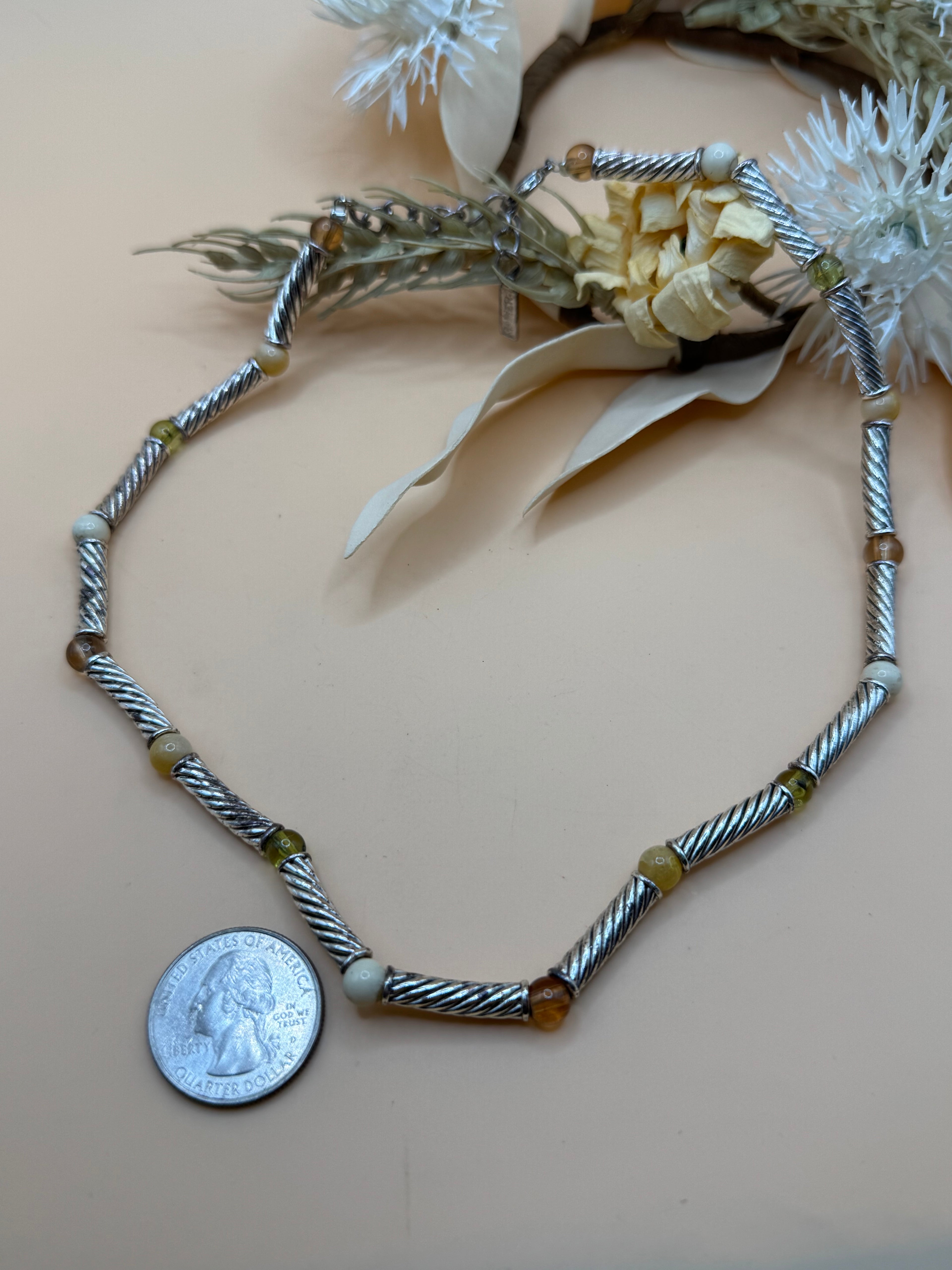Napier Silver Twisted Rope Beaded Necklace Vintage 18 Inch Statement