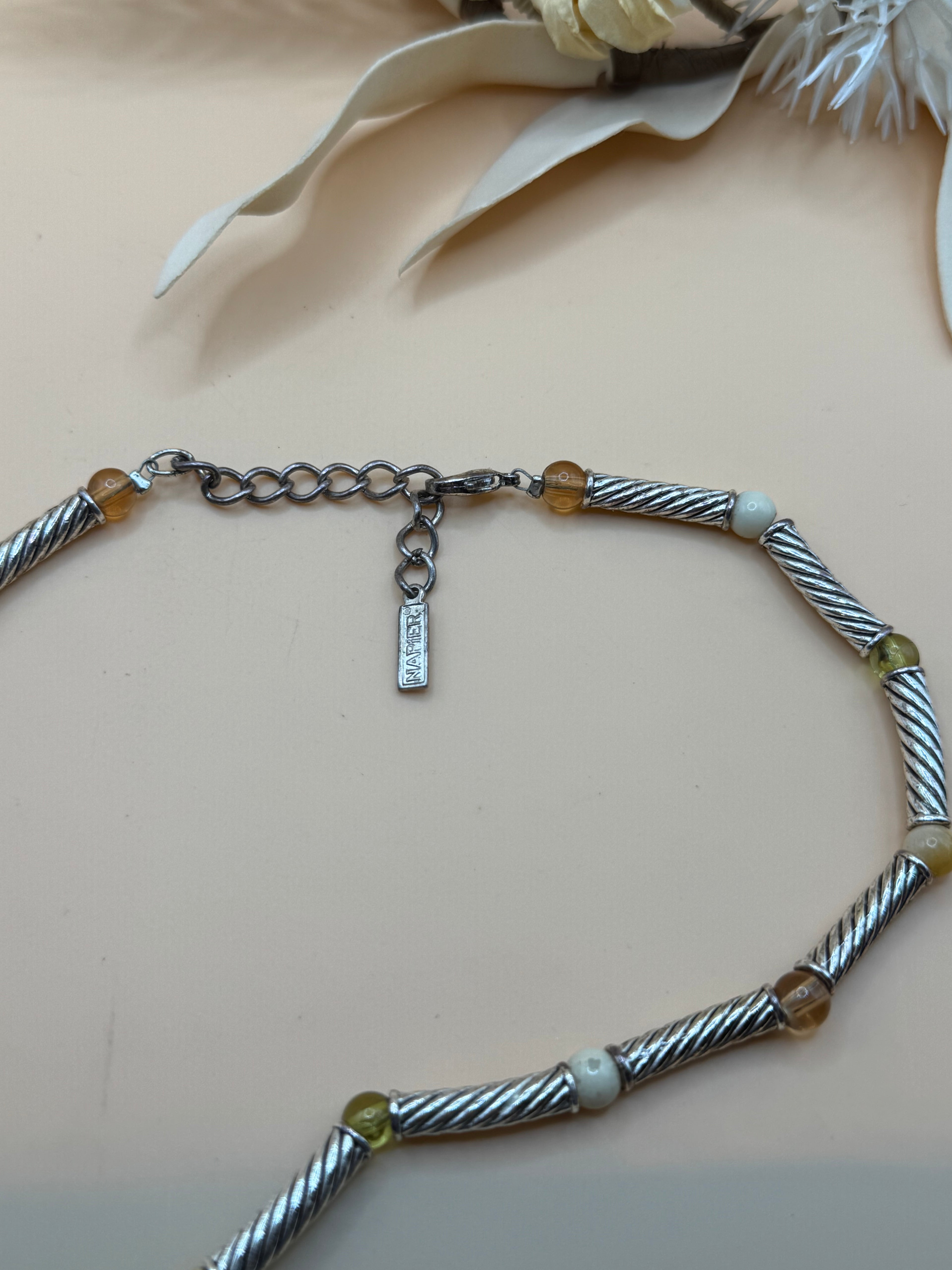 Napier Silver Twisted Rope Beaded Necklace Vintage 18 Inch Statement