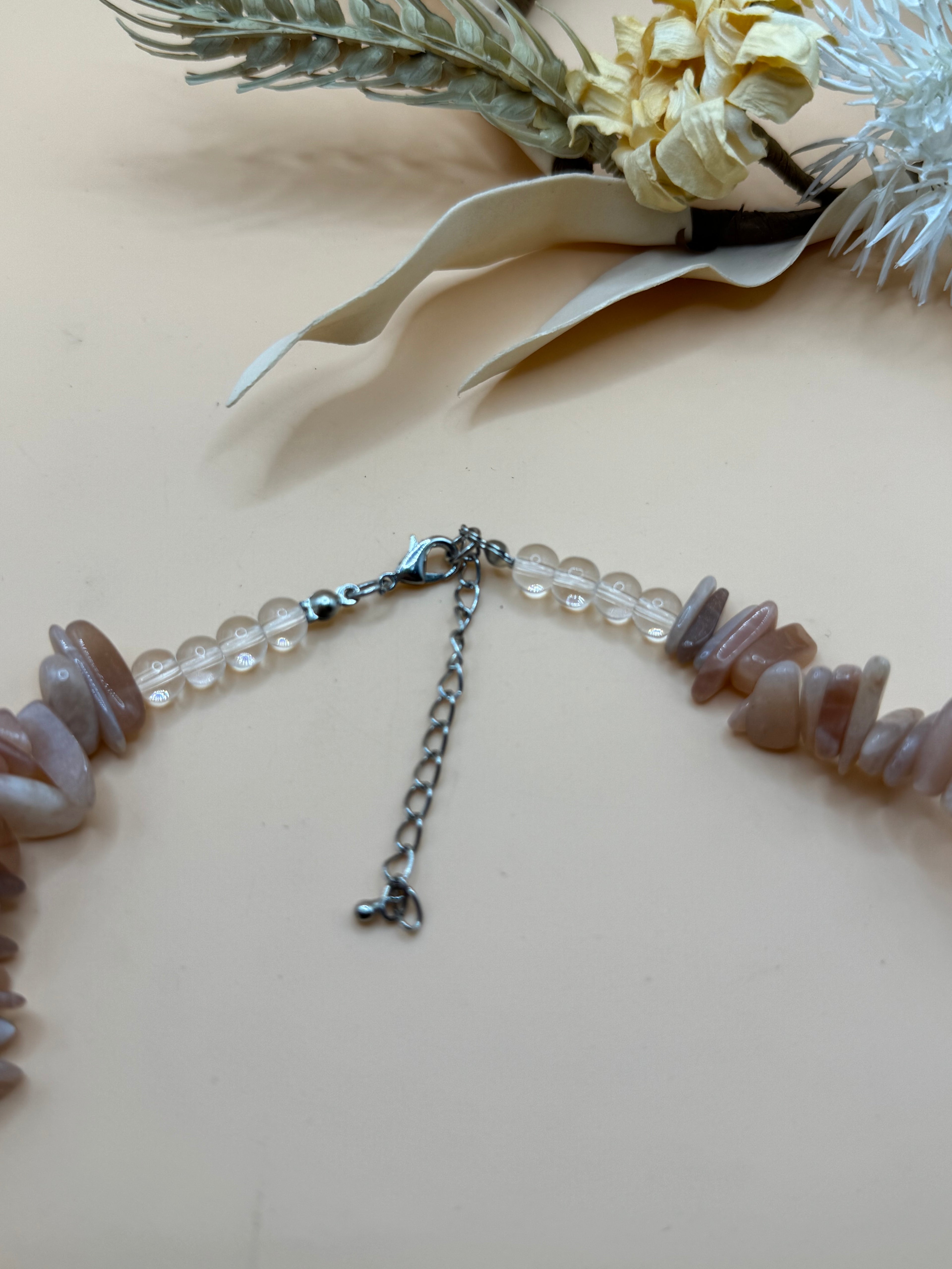 Pink Stone Chip Necklace Silver Tone 16 Inch Vintage Style