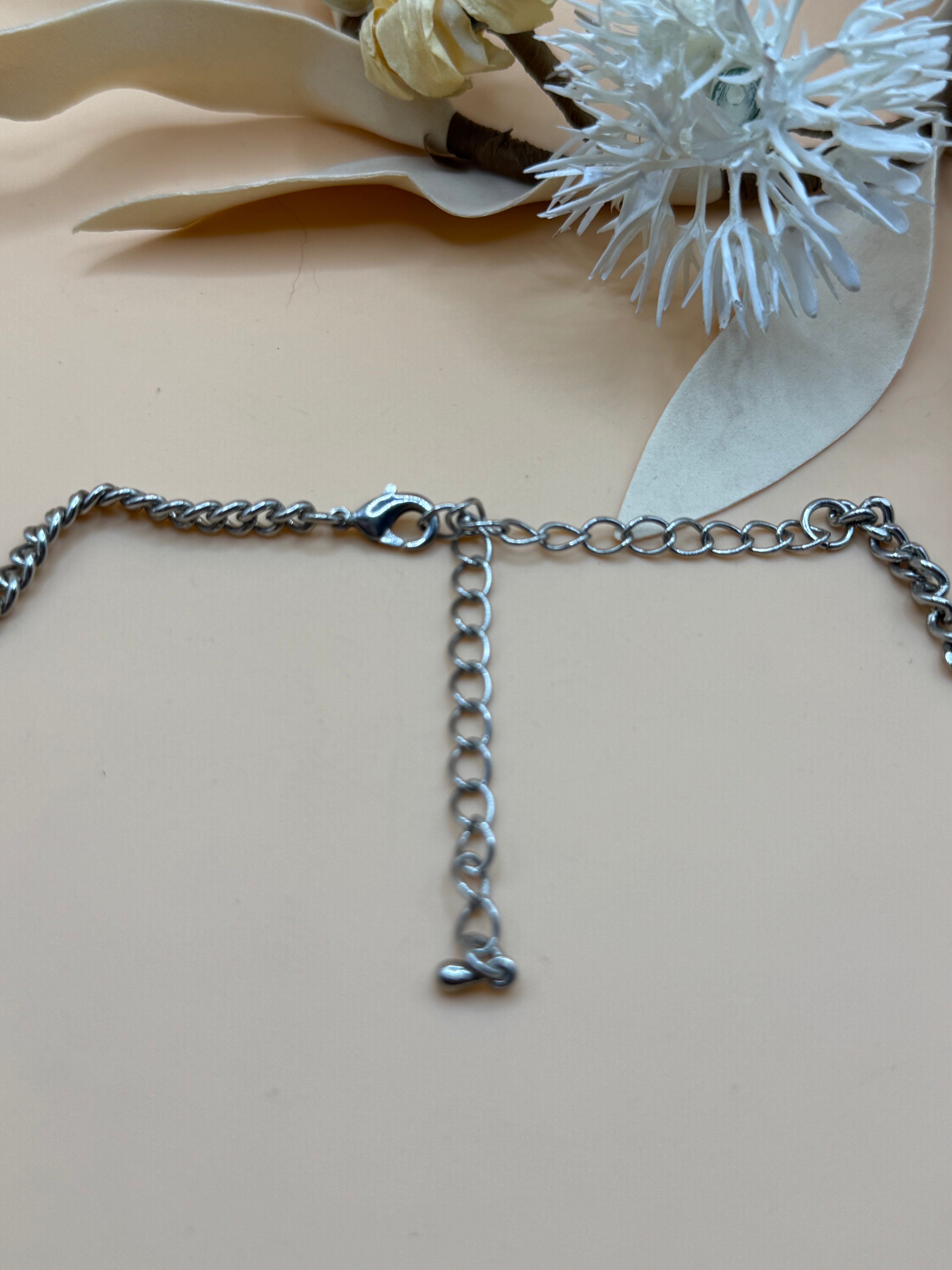 Silver Navy Blue Statement Bib Necklace Geometric Fan Design 18 Inch