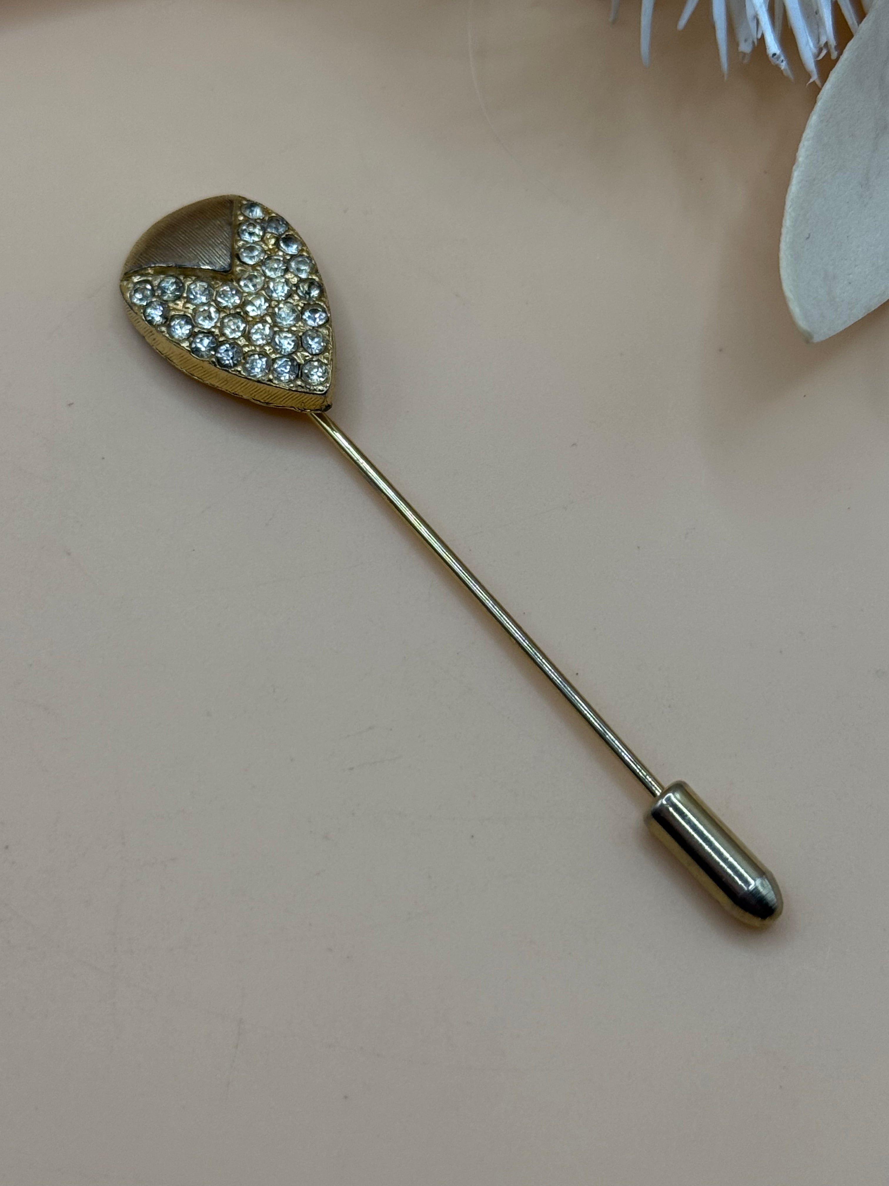 Gold Tone Rhinestone Teardrop Stick Pin Lapel Hat Scarf Sweater Brooch Pin